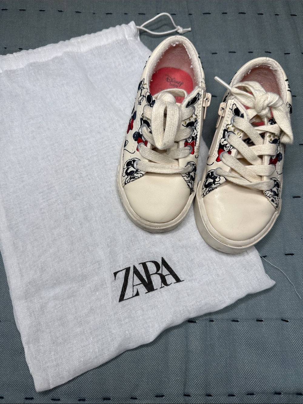 Zara Kids Cream Sneakers with Blue & Red Minnie Print